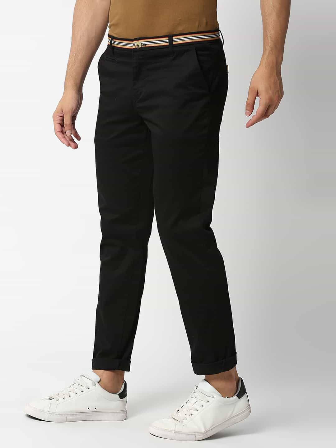 Coal Black Slim Fit Cotton Chinos Trouser For Men