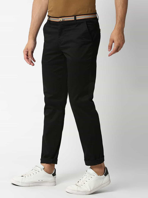 Thomas Scott Men Black Slim Fit Cotton Chinos Trousers