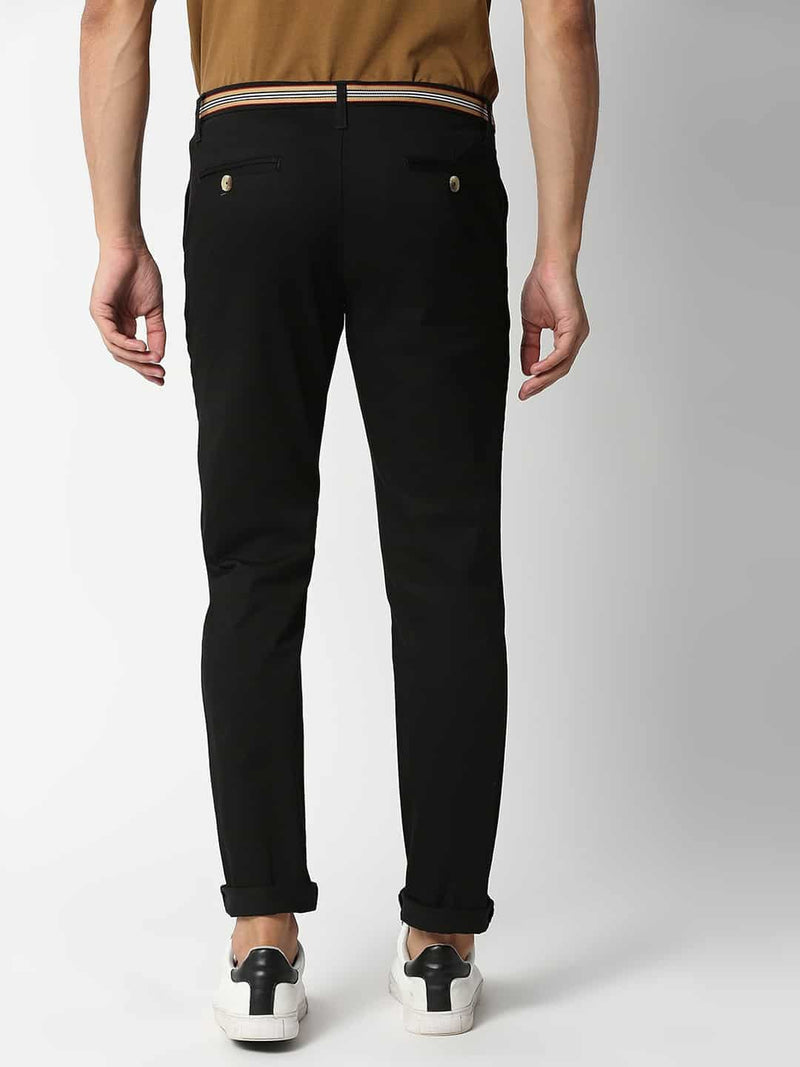 Thomas Scott Men Black Slim Fit Cotton Chinos Trousers