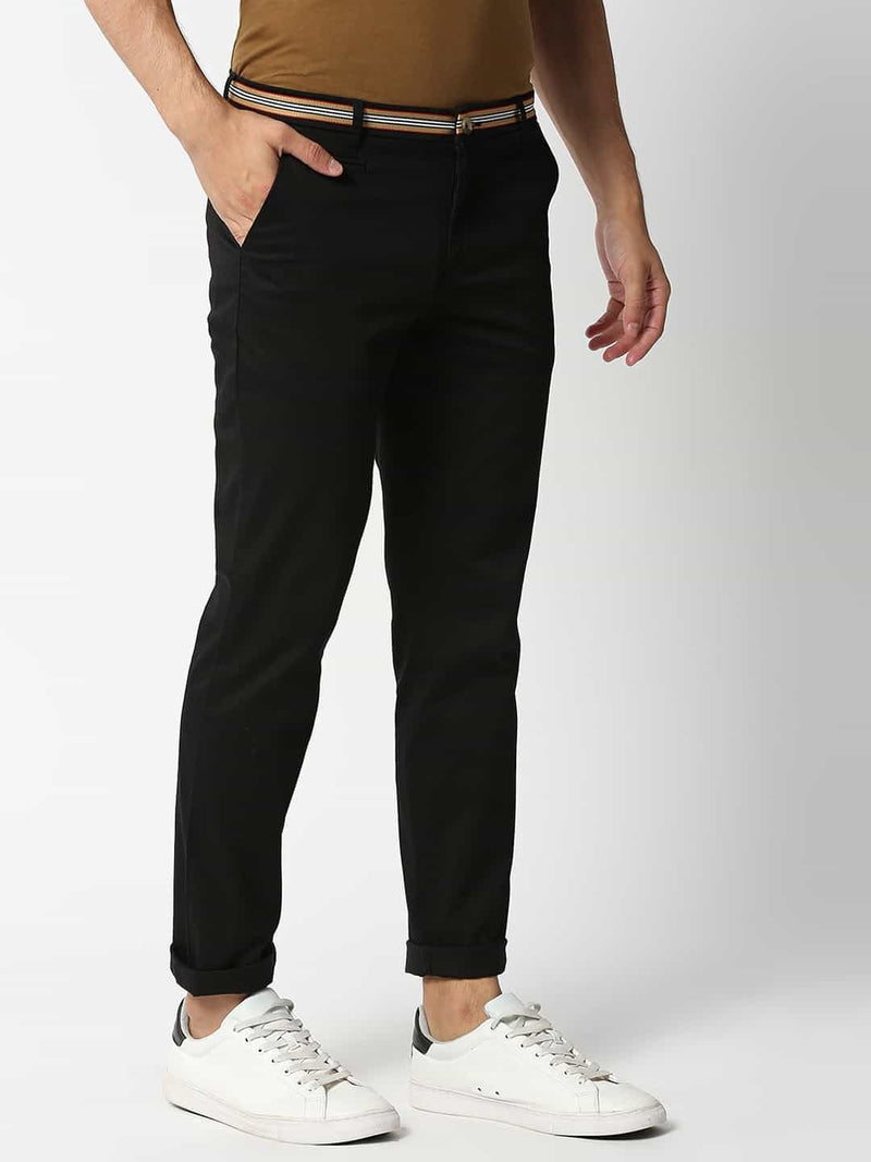 Thomas Scott Men Black Slim Fit Cotton Chinos Trousers