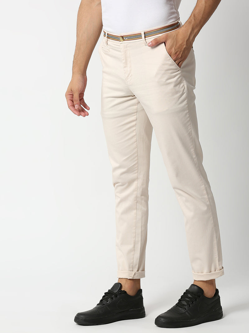 Thomas Scott Men Cream-Coloured Slim Fit Chinos Trousers