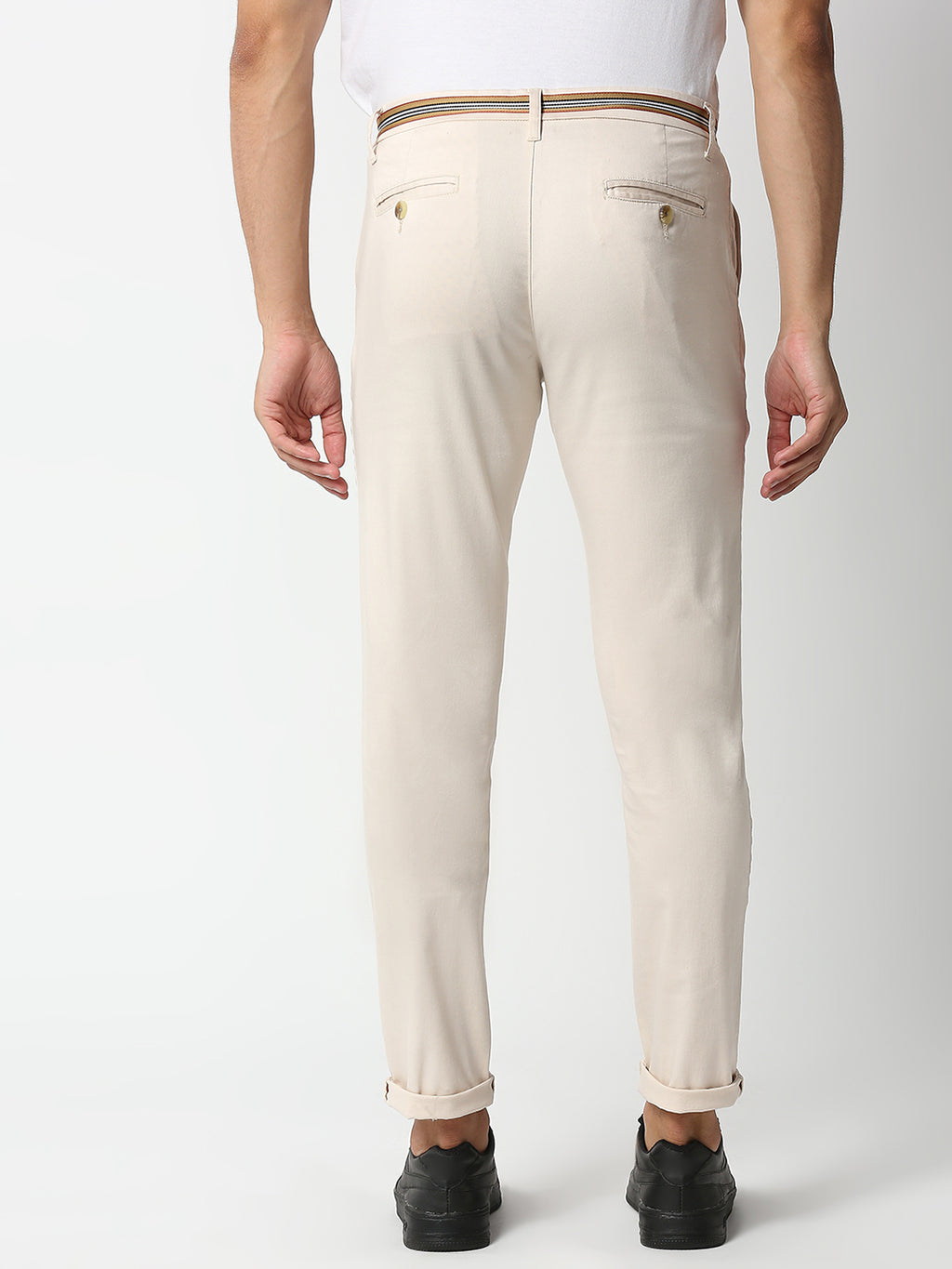 Thomas Scott Men Cream-Coloured Slim Fit Chinos Trousers