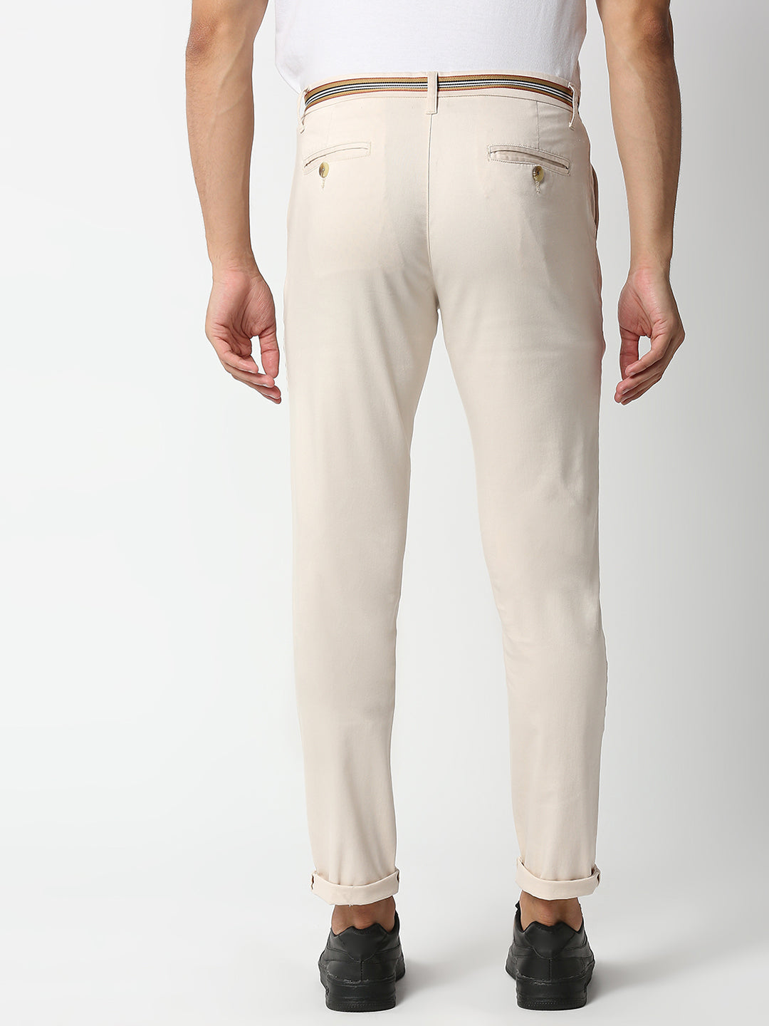 Thomas Scott Men Cream-Coloured Slim Fit Chinos Trousers