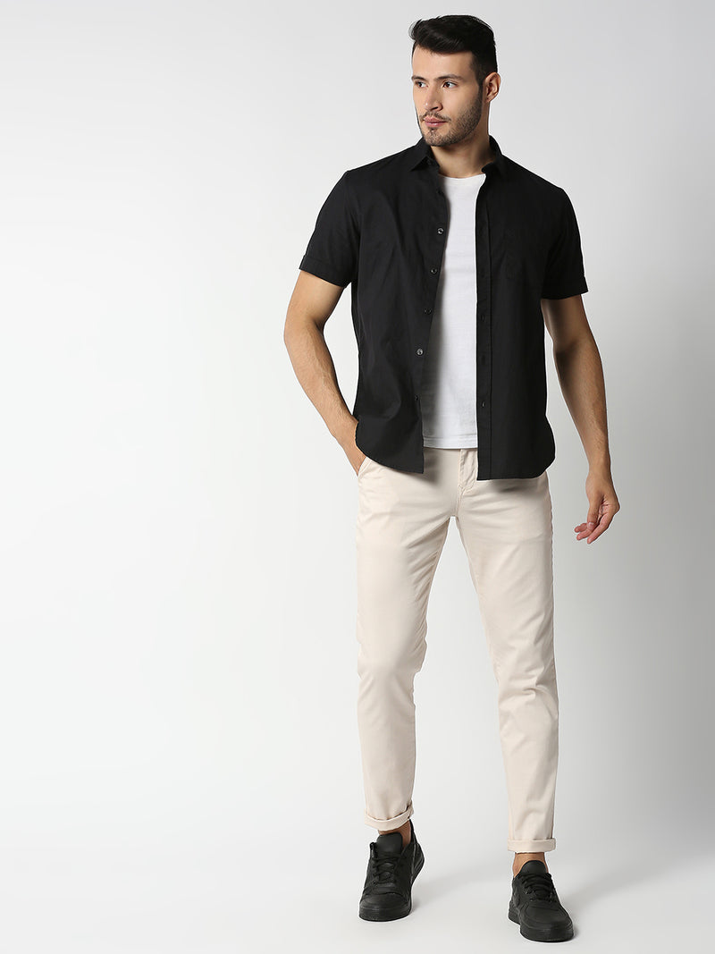 Thomas Scott Men Cream-Coloured Slim Fit Chinos Trousers