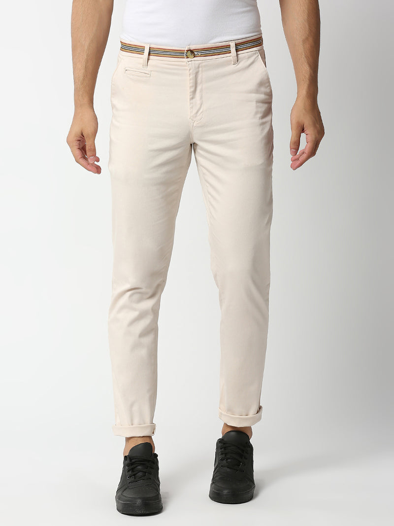Thomas Scott Men Cream-Coloured Slim Fit Chinos Trousers