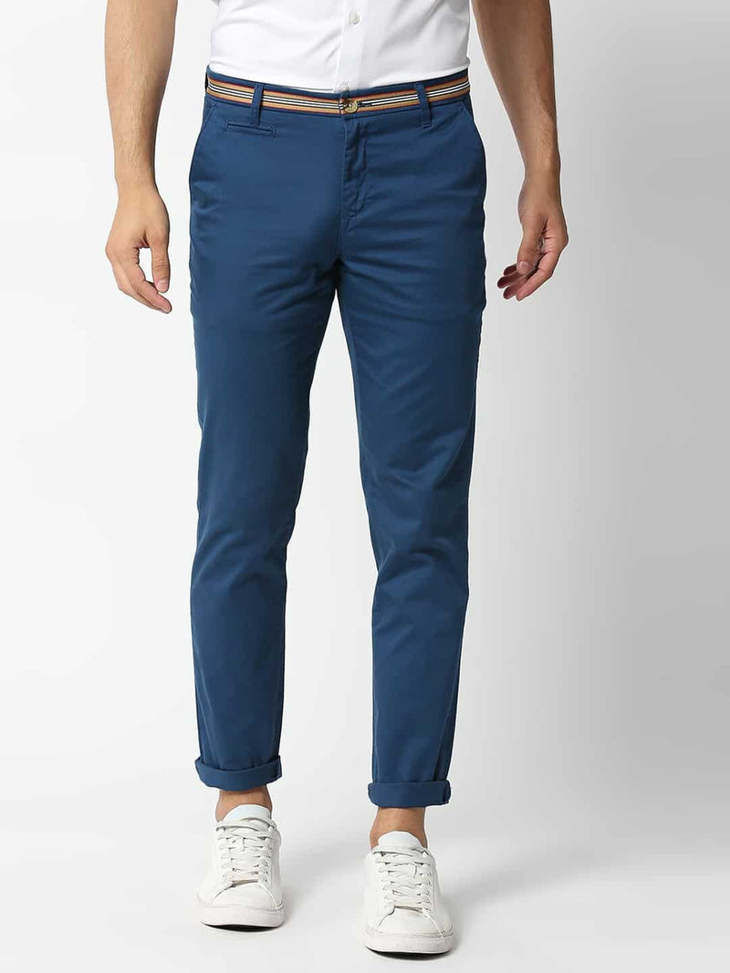 Thomas Scott Men Blue Cotton Slim Fit Chinos Trousers