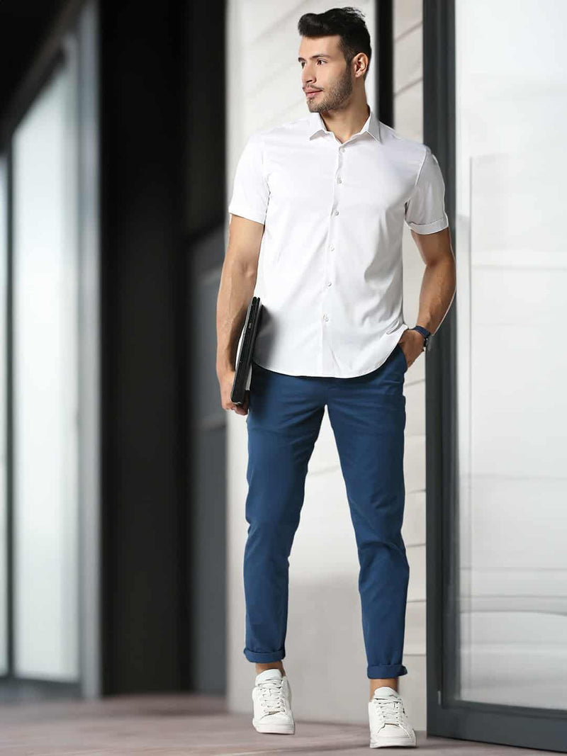 Thomas Scott Men Blue Cotton Slim Fit Chinos Trousers