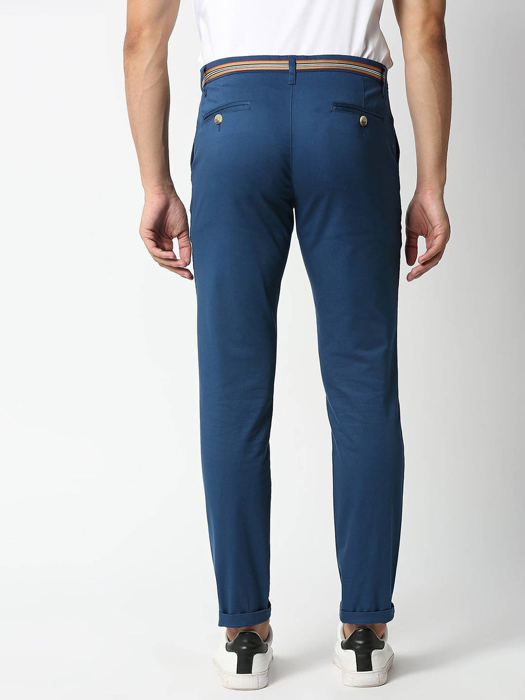 Thomas Scott Men Blue Cotton Slim Fit Chinos Trousers