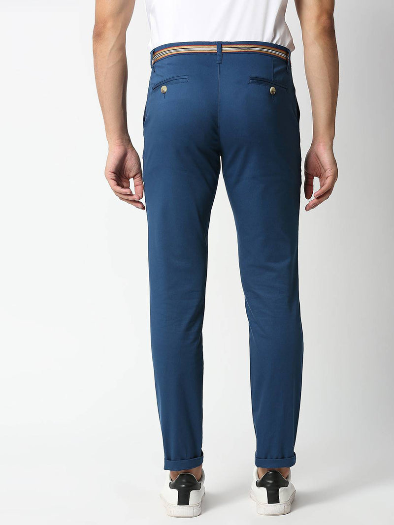 Thomas Scott Men Blue Cotton Slim Fit Chinos Trousers