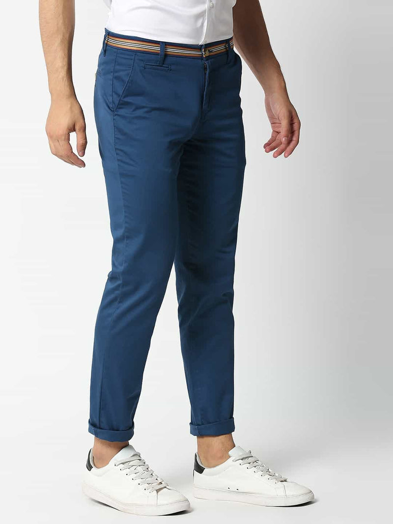 Thomas Scott Men Blue Cotton Slim Fit Chinos Trousers