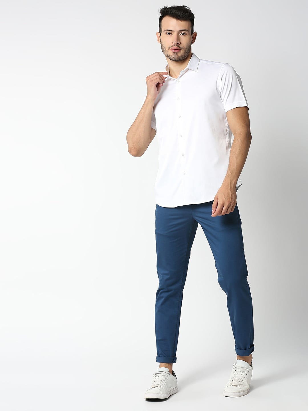 Thomas Scott Men Blue Cotton Slim Fit Chinos Trousers
