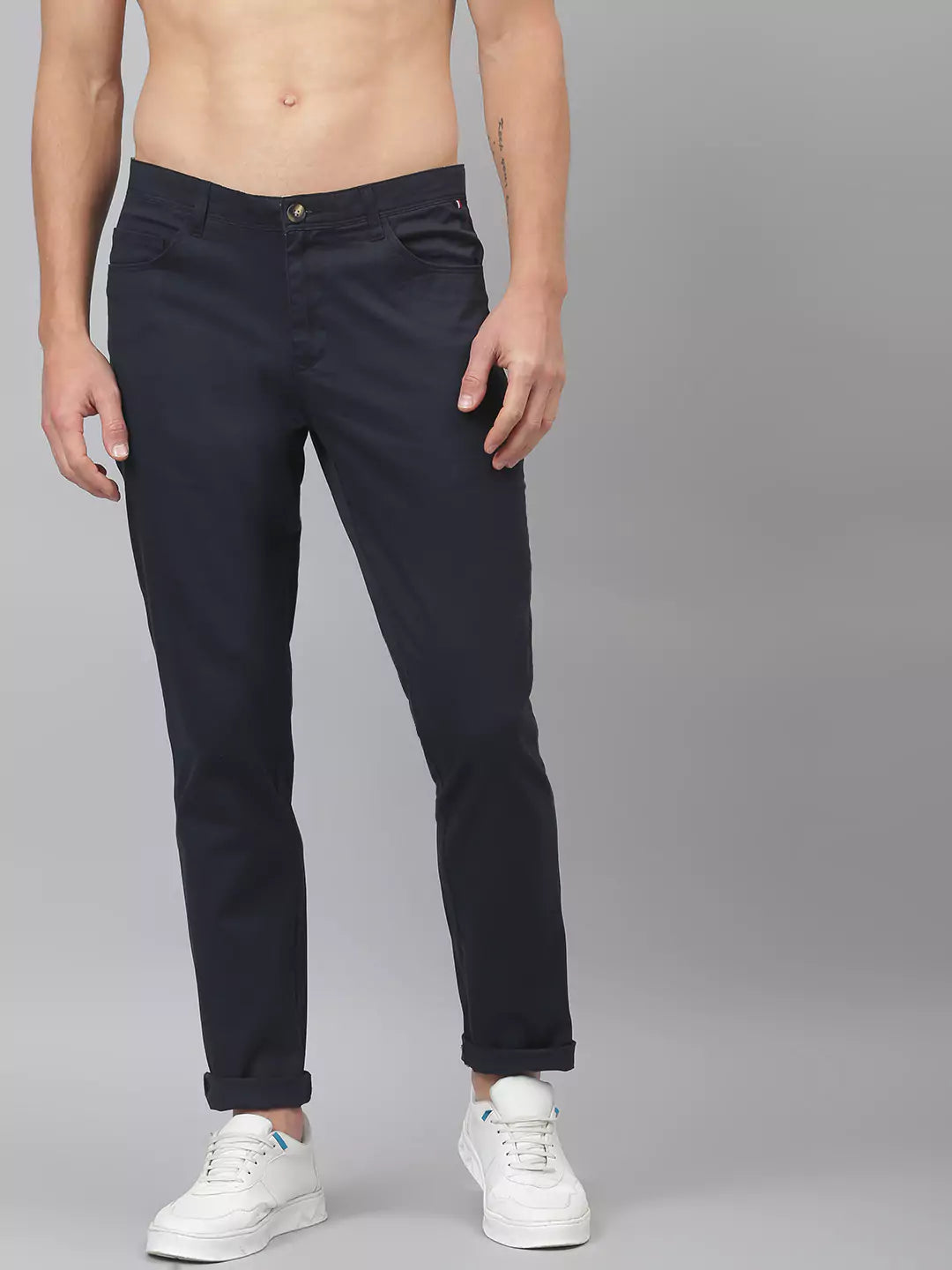 Thomas Scott Men Navy Blue Easy Wash Slim Fit Sustainable Chinos Trousers