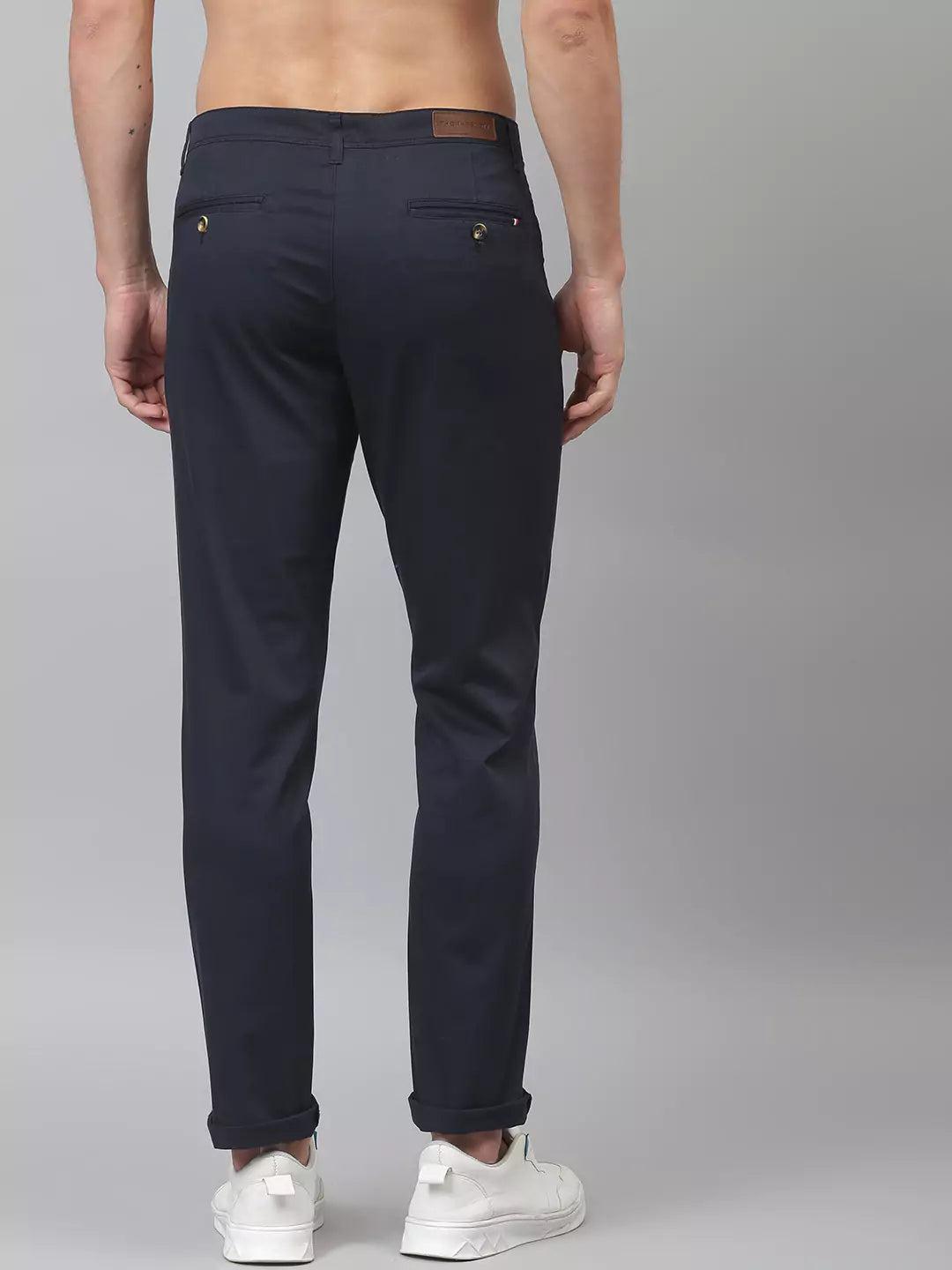 Thomas Scott Men Navy Blue Easy Wash Slim Fit Sustainable Chinos Trousers