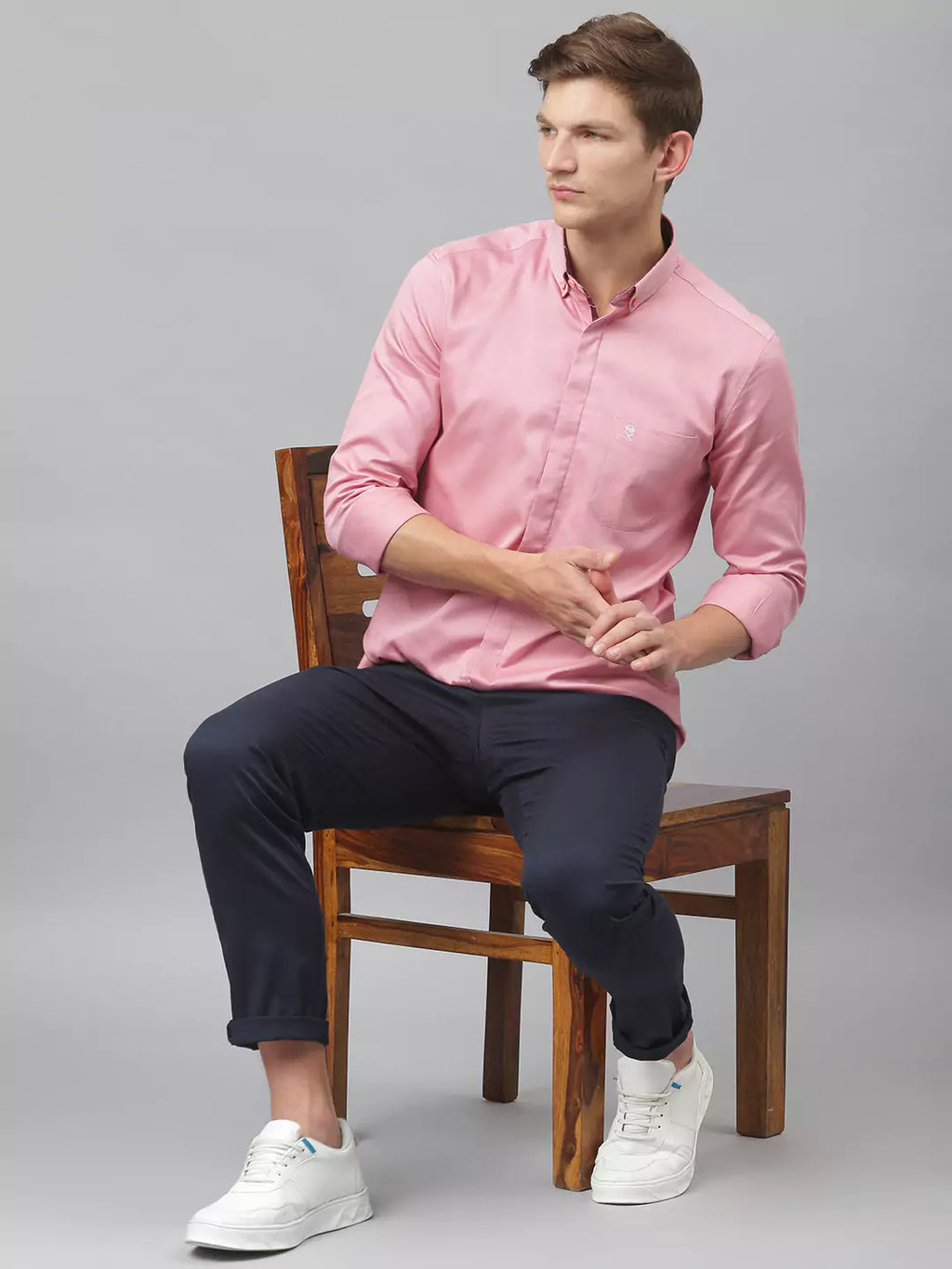 Thomas Scott Men Navy Blue Easy Wash Slim Fit Sustainable Chinos Trousers