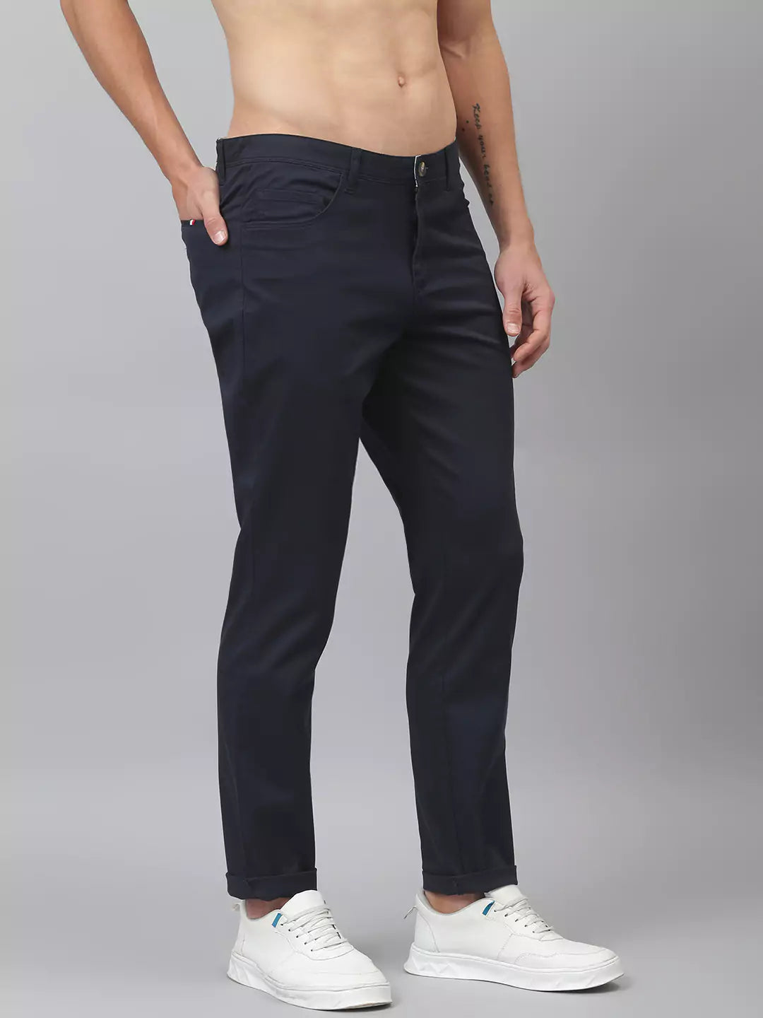 Thomas Scott Men Navy Blue Easy Wash Slim Fit Sustainable Chinos Trousers