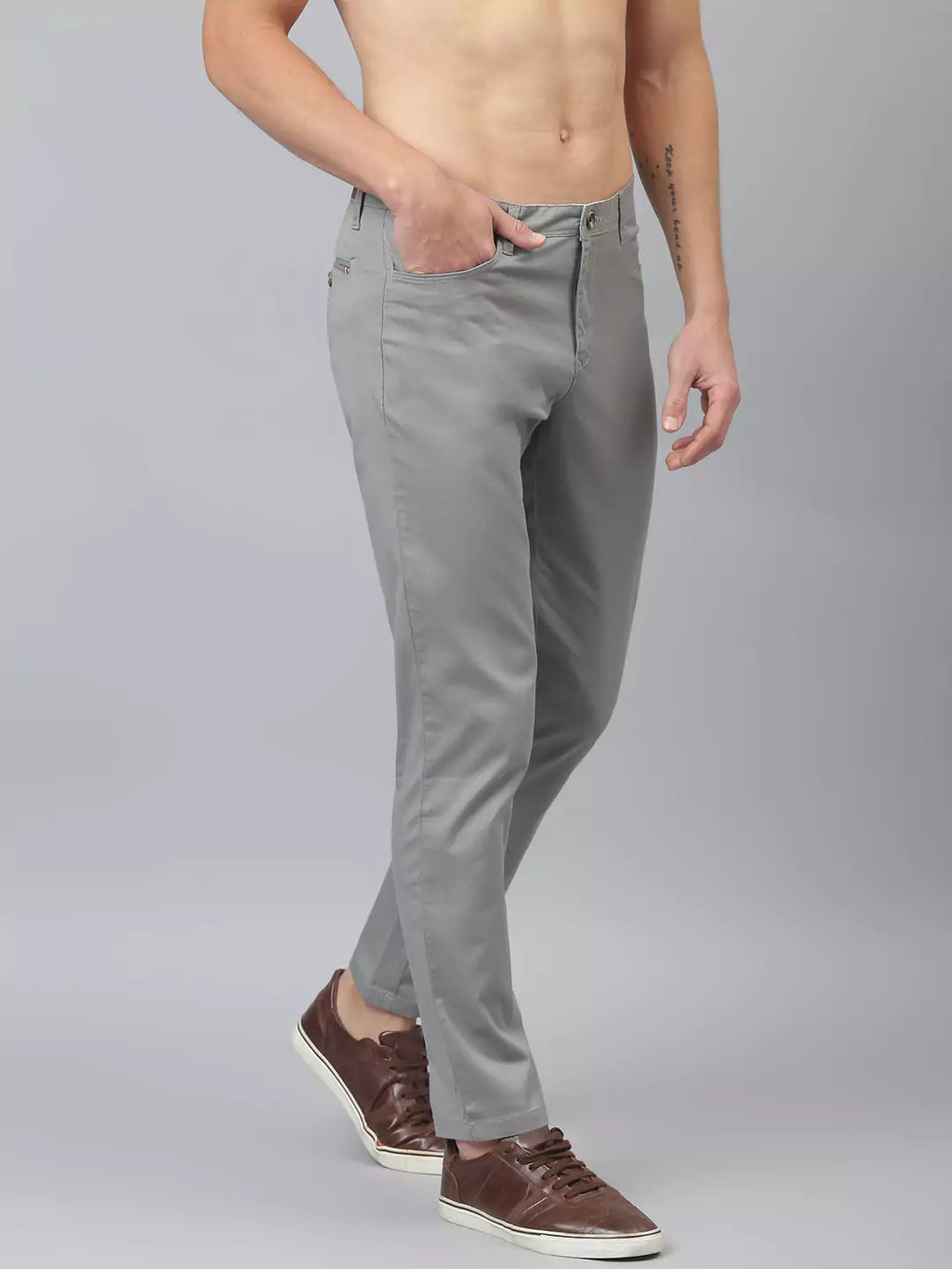 Thomas Scott Men Grey Solid Slim Fit Sustainable Chinos