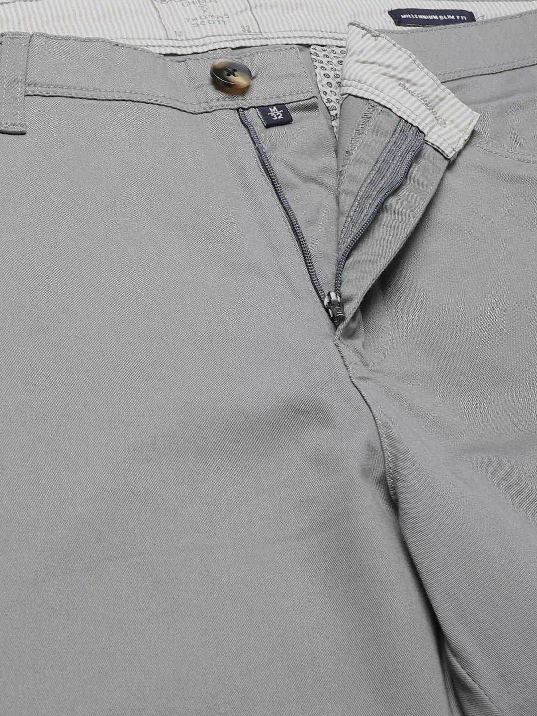 Thomas Scott Men Grey Solid Slim Fit Sustainable Chinos