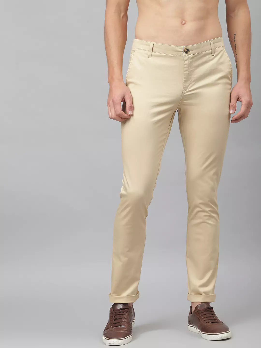 Thomas Scott Men Beige Easy Wash Slim Fit Winter Sustainable Chinos