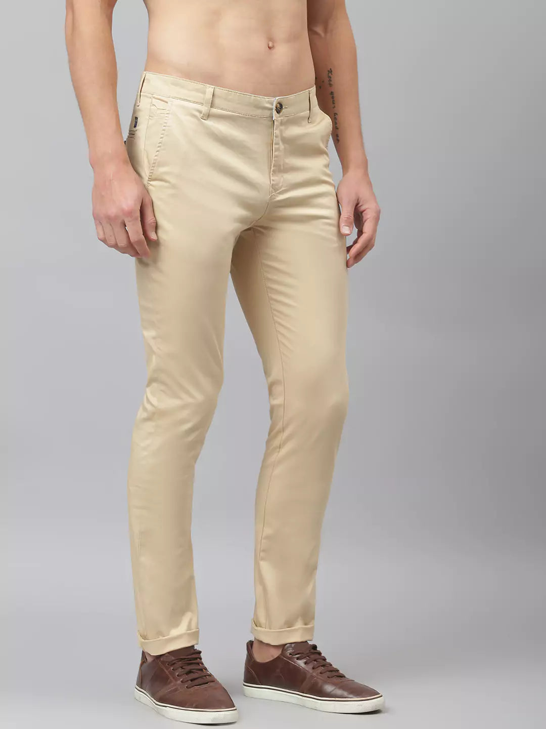 Thomas Scott Men Beige Easy Wash Slim Fit Winter Sustainable Chinos