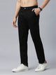 Black Classic Slim Fit Mid-Rise Solid Woven Chinos Trouser  For Men
