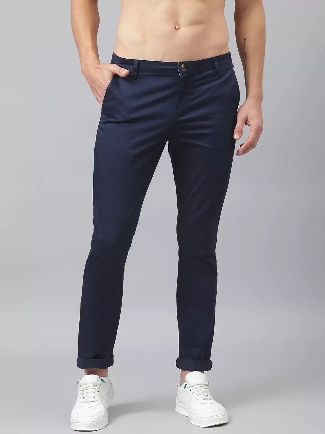 Thomas Scott Men Navy Blue Sustainable Chinos Trousers