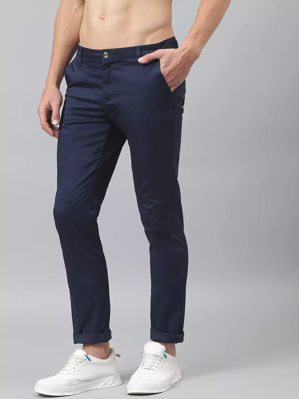 Thomas Scott Men Navy Blue Sustainable Chinos Trousers
