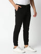 Black Mid-Rise Regular Fit Knitted Joggers For Men