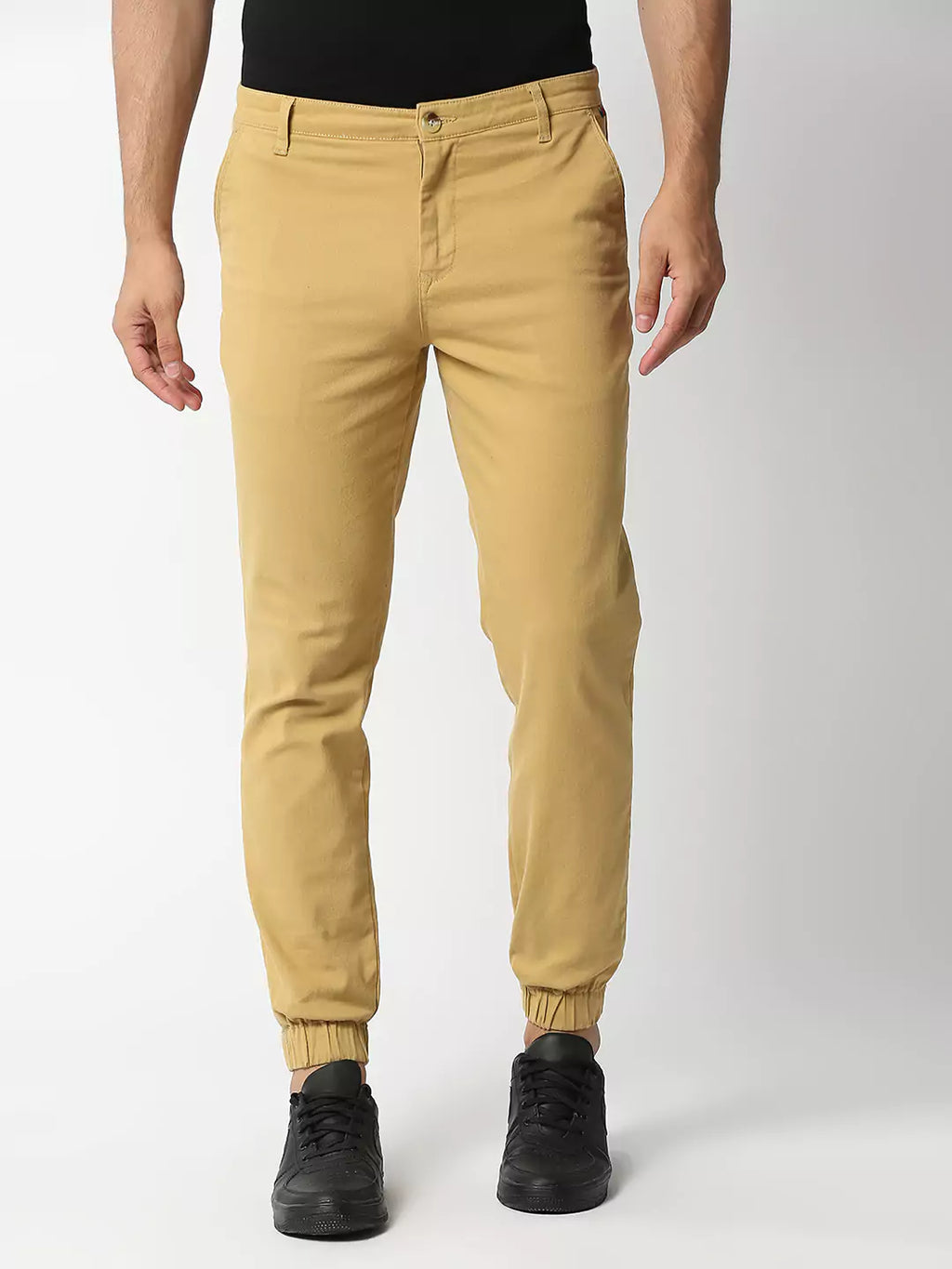 Thomas Scott Men Khaki Mid-Rise Regular Fit Knitted Joggers Trouser