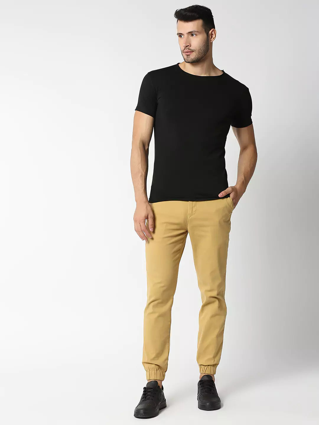 Thomas Scott Men Khaki Mid-Rise Regular Fit Knitted Joggers Trouser