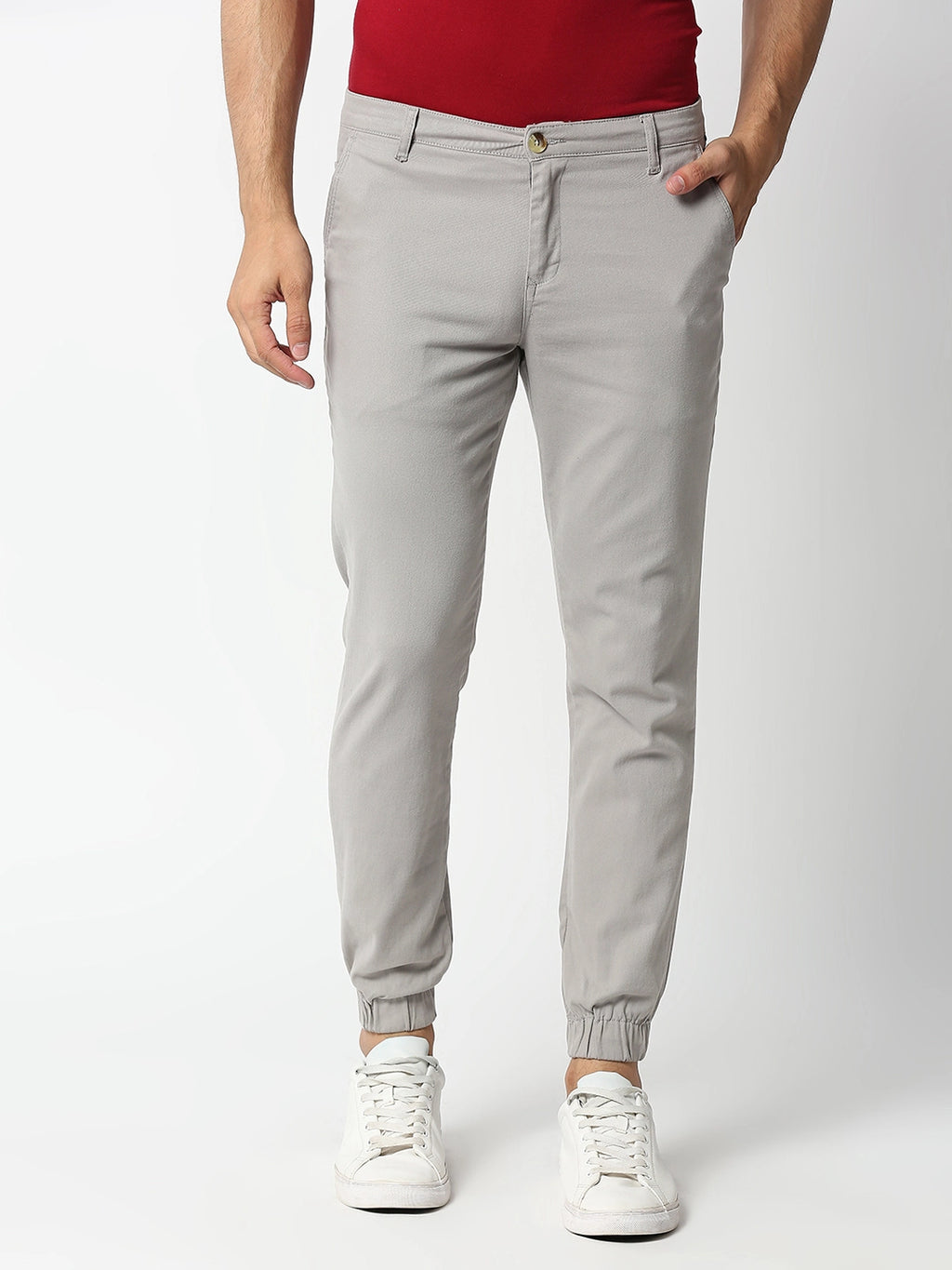 Thomas Scott Men L Grey Mid-Rise Regular Fit Knitted Joggers