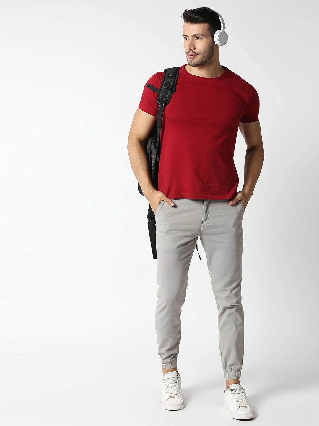 Thomas Scott Men L Grey Mid-Rise Regular Fit Knitted Joggers