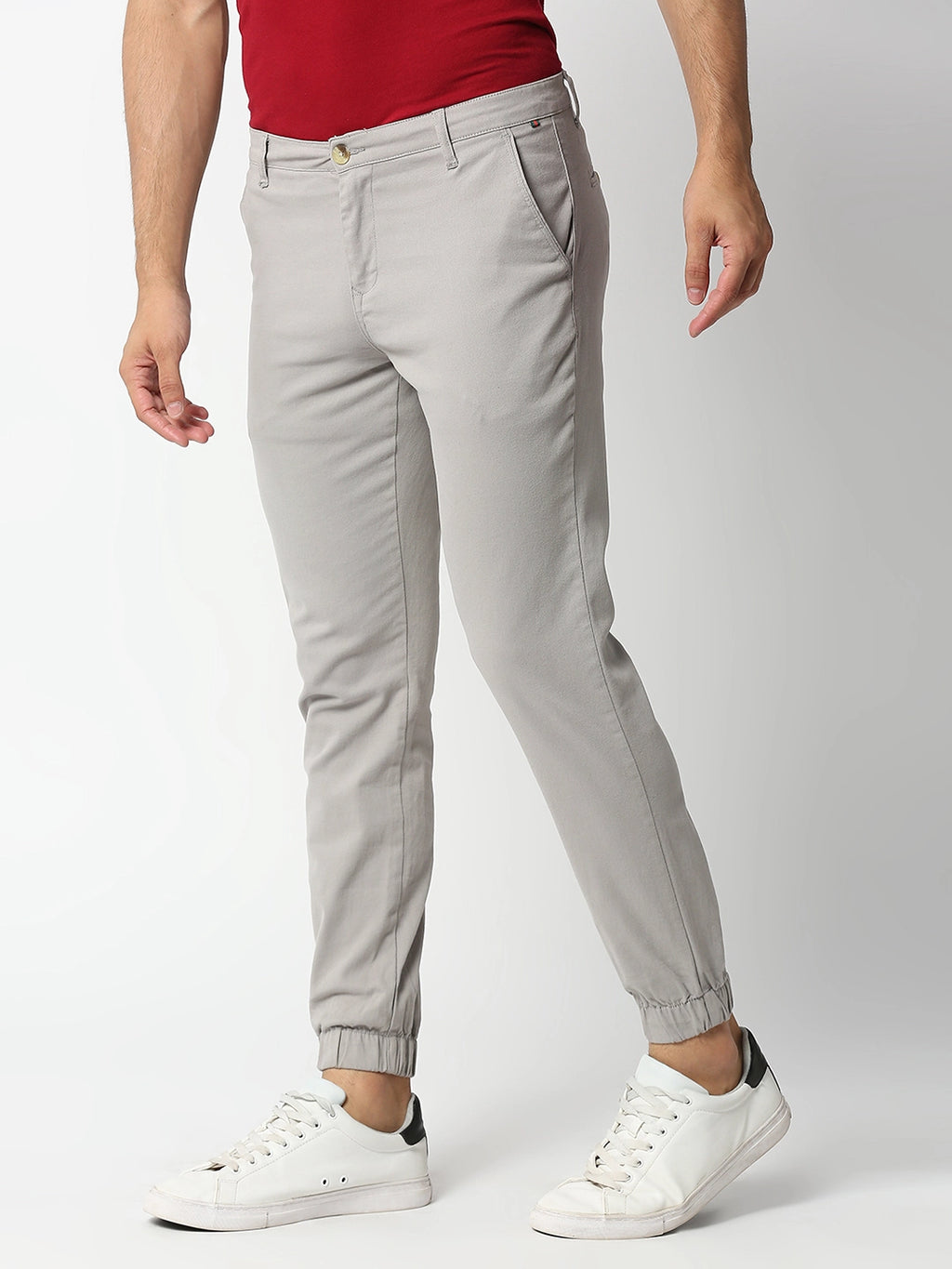 Thomas Scott Men LightGrey Mid-Rise Regular Fit Knitted Joggers