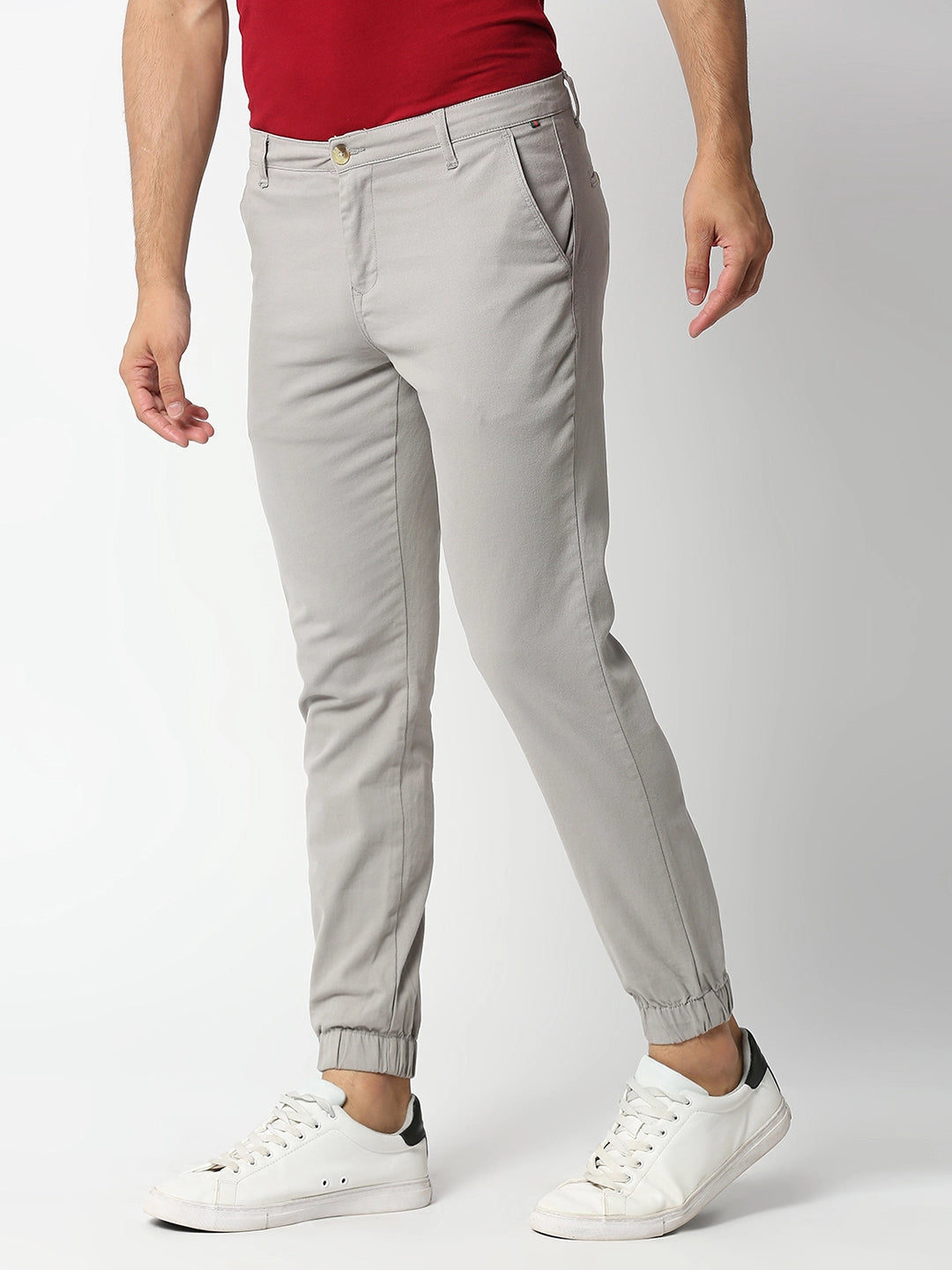 Thomas Scott Men LightGrey Mid-Rise Regular Fit Knitted Joggers