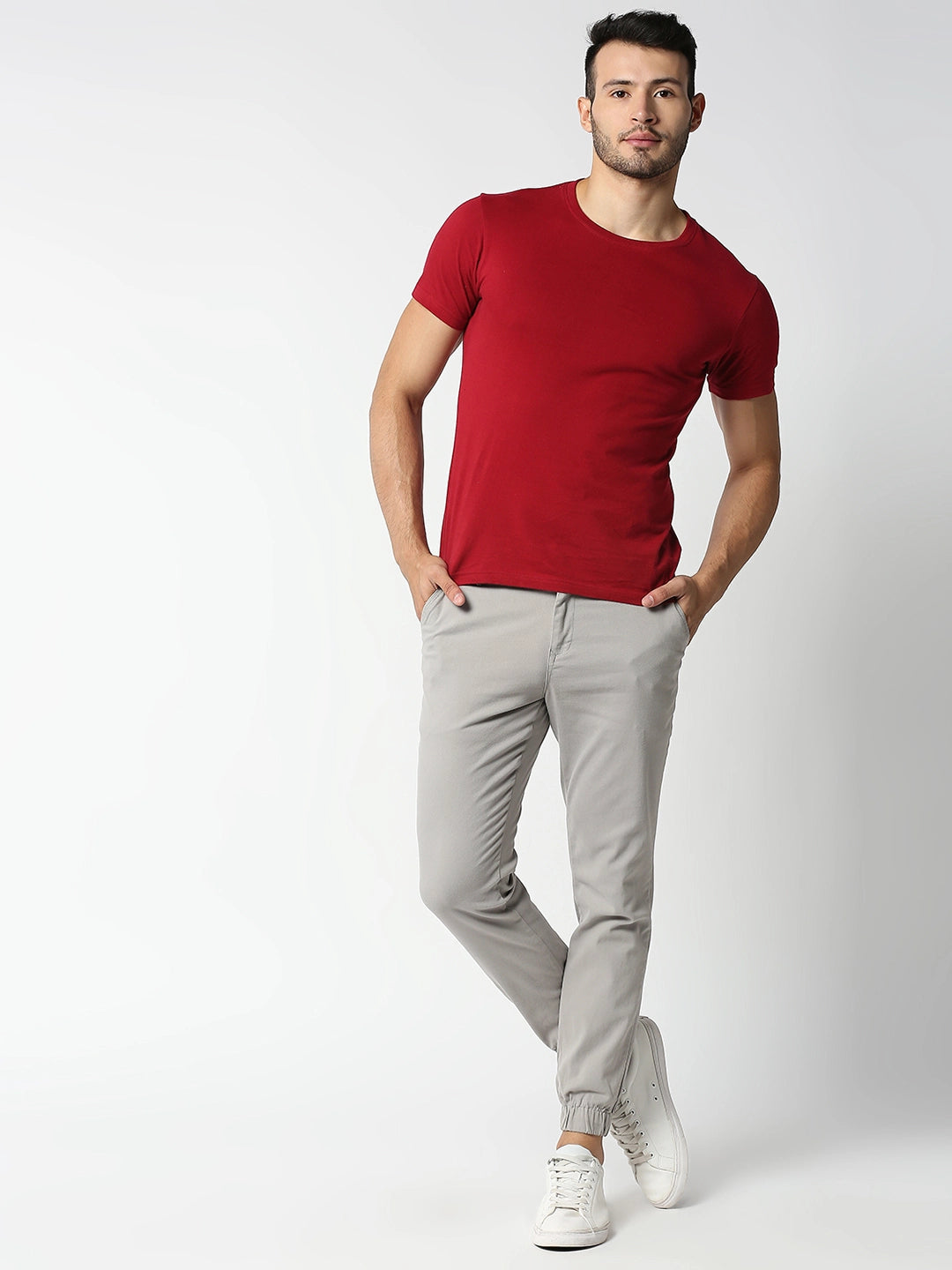 Thomas Scott Men LightGrey Mid-Rise Regular Fit Knitted Joggers