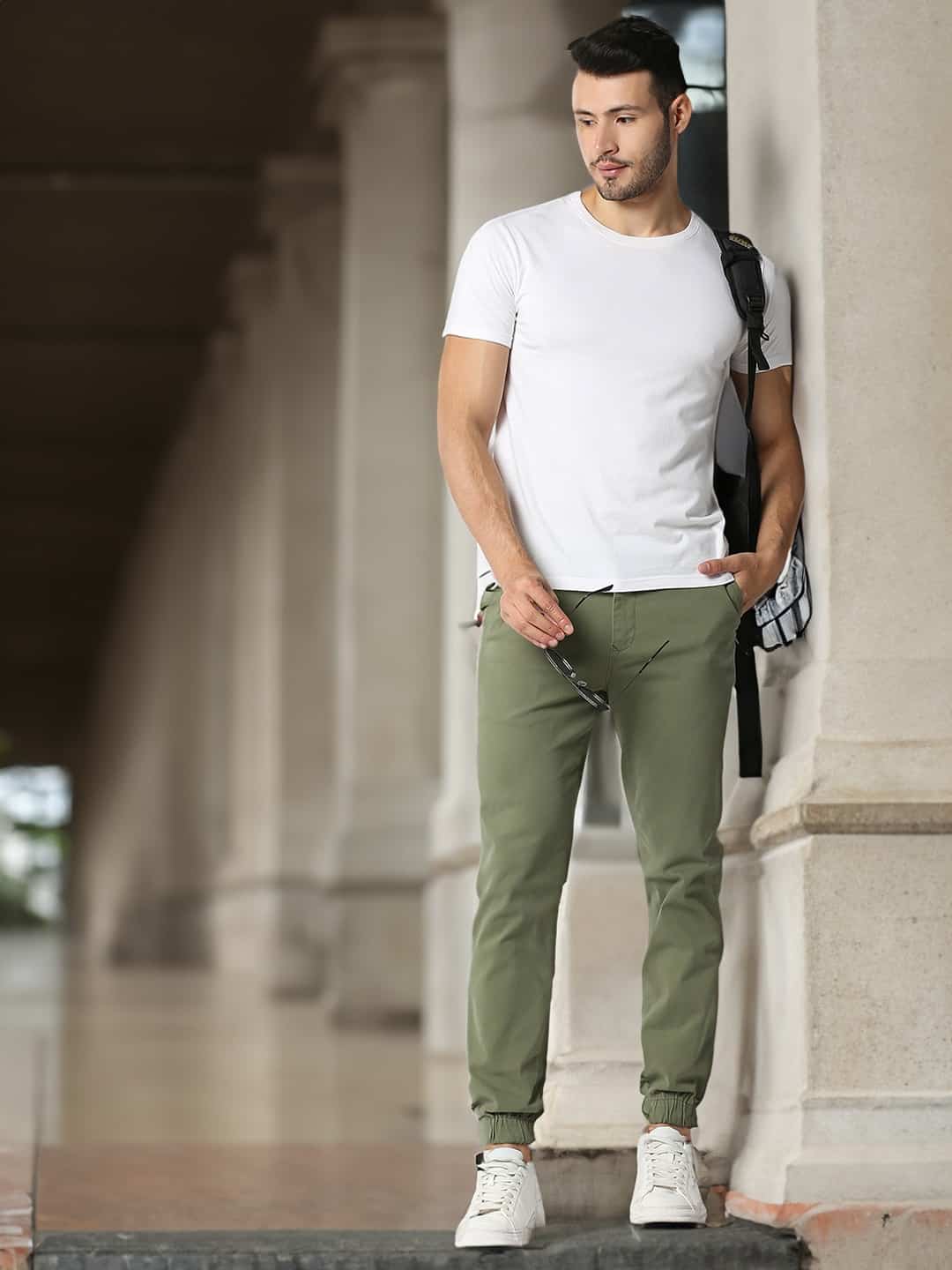 Thomas Scott Men Olive Green Joggers Trousers