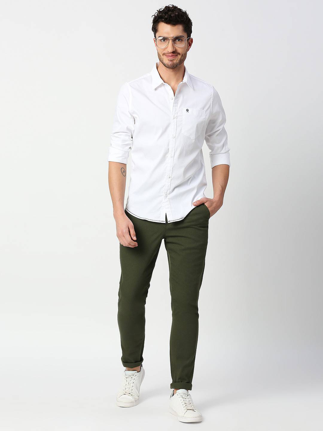Thomas Scott Men Green Slim Fit Trousers