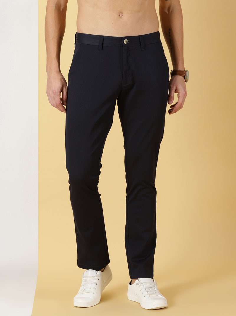 Thomas Scott Men Navy Regular Fit Mid-Rise Solid Woven Chinos Trouser