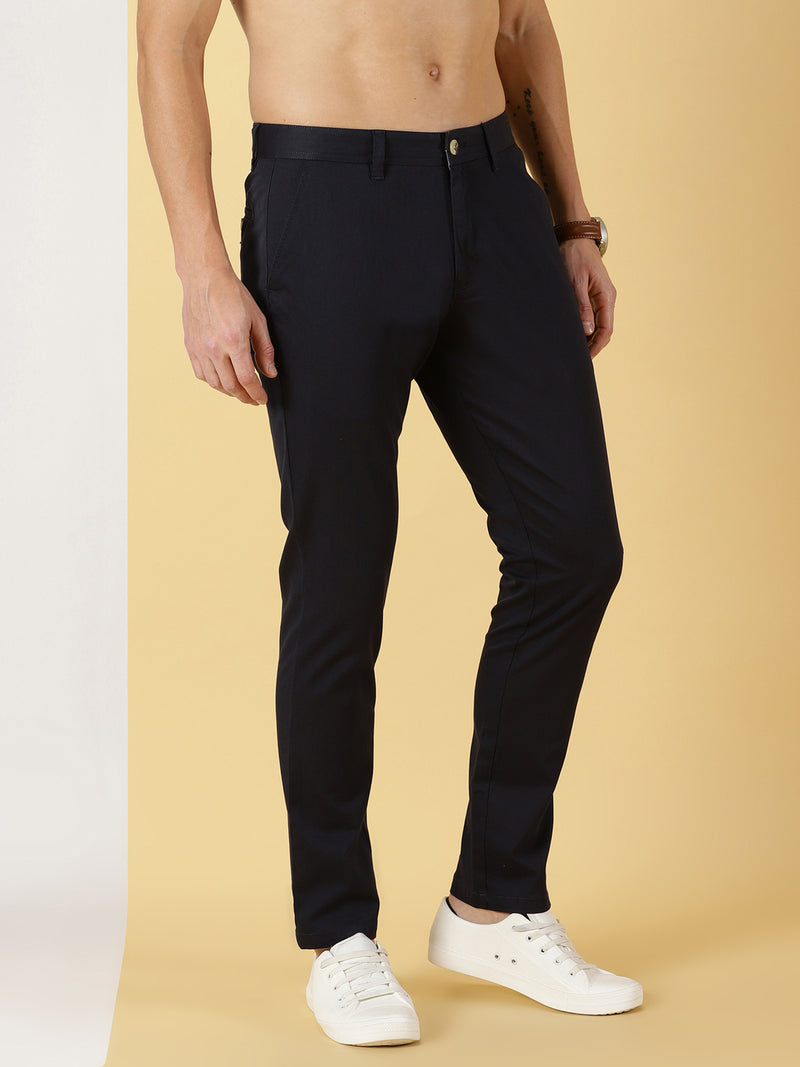 Thomas Scott Men Navy Regular Fit Mid-Rise Solid Woven Chinos Trouser