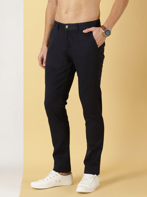 Thomas Scott Men Navy Regular Fit Mid-Rise Solid Woven Chinos Trouser