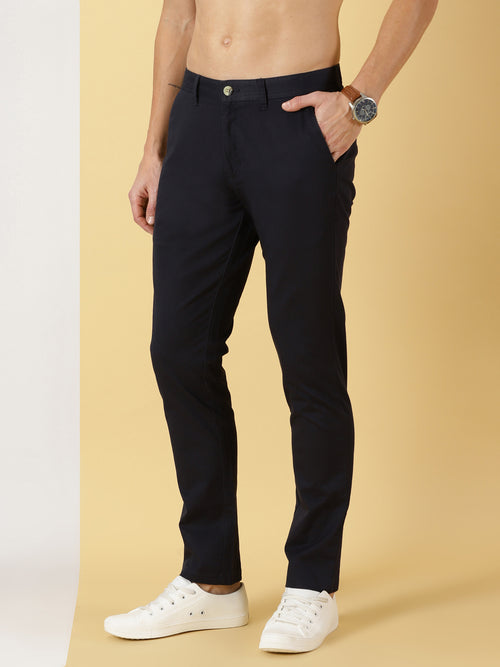 Thomas Scott Men Navy Regular Fit Mid-Rise Solid Woven Chinos Trouser