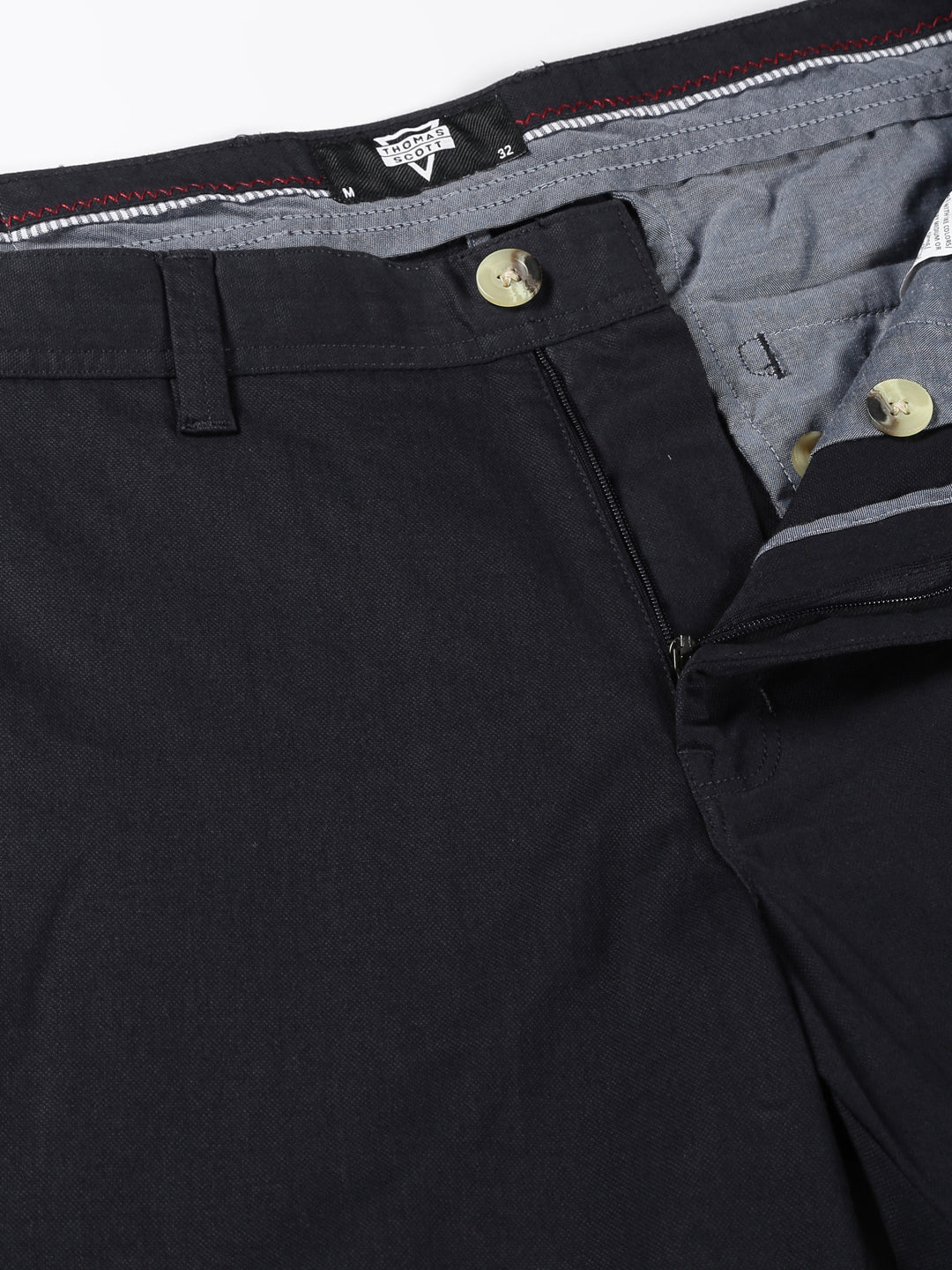 Thomas Scott Men Navy Regular Fit Mid-Rise Solid Woven Chinos Trouser