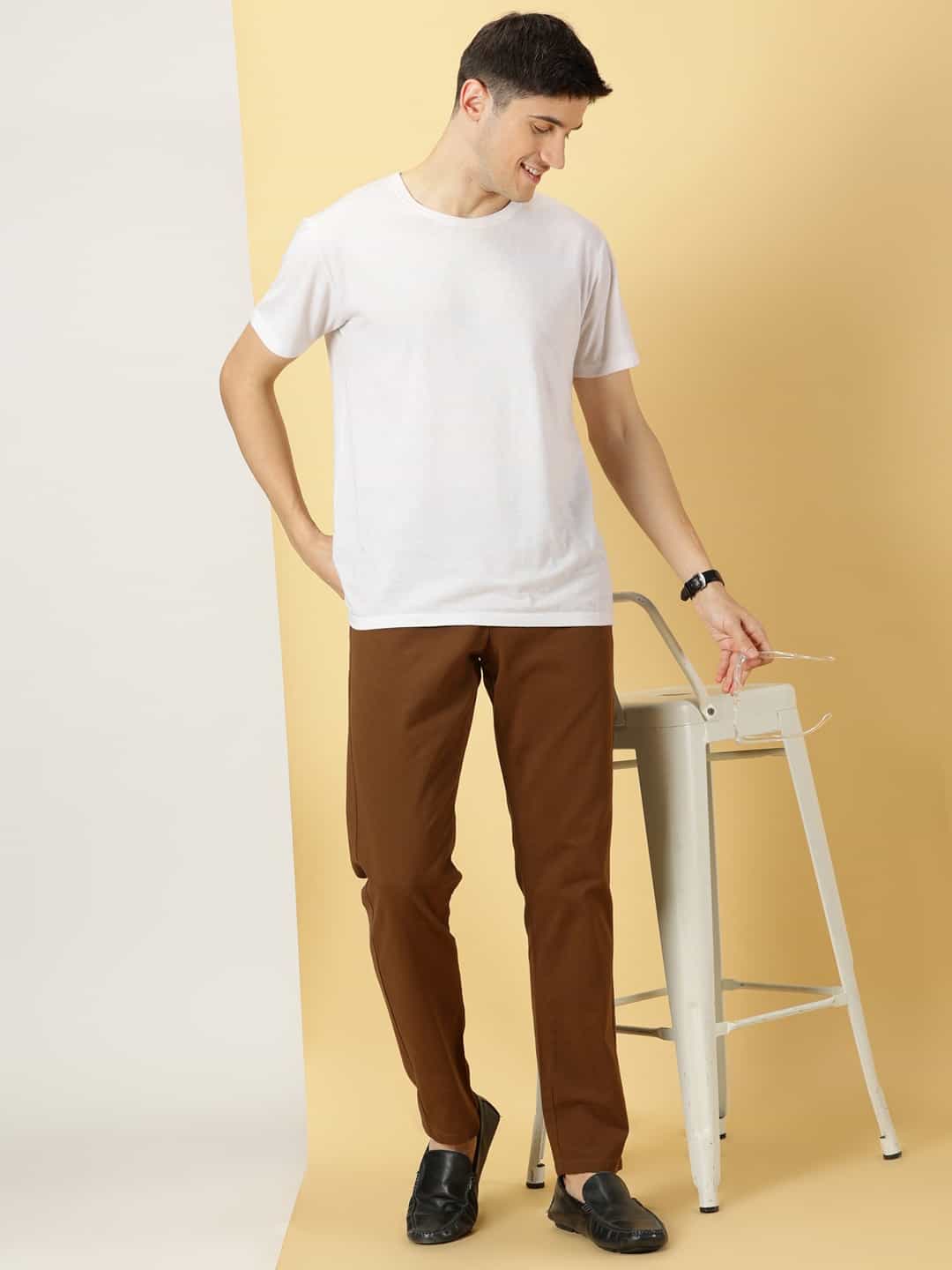 Thomas Scott Men Smart Slim Fit Pure Cotton Mid-Rise Chinos Trousers