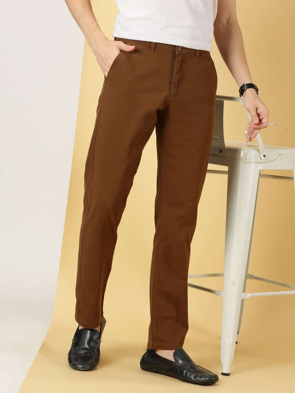 Thomas Scott Men Smart Slim Fit Pure Cotton Mid-Rise Chinos Trousers