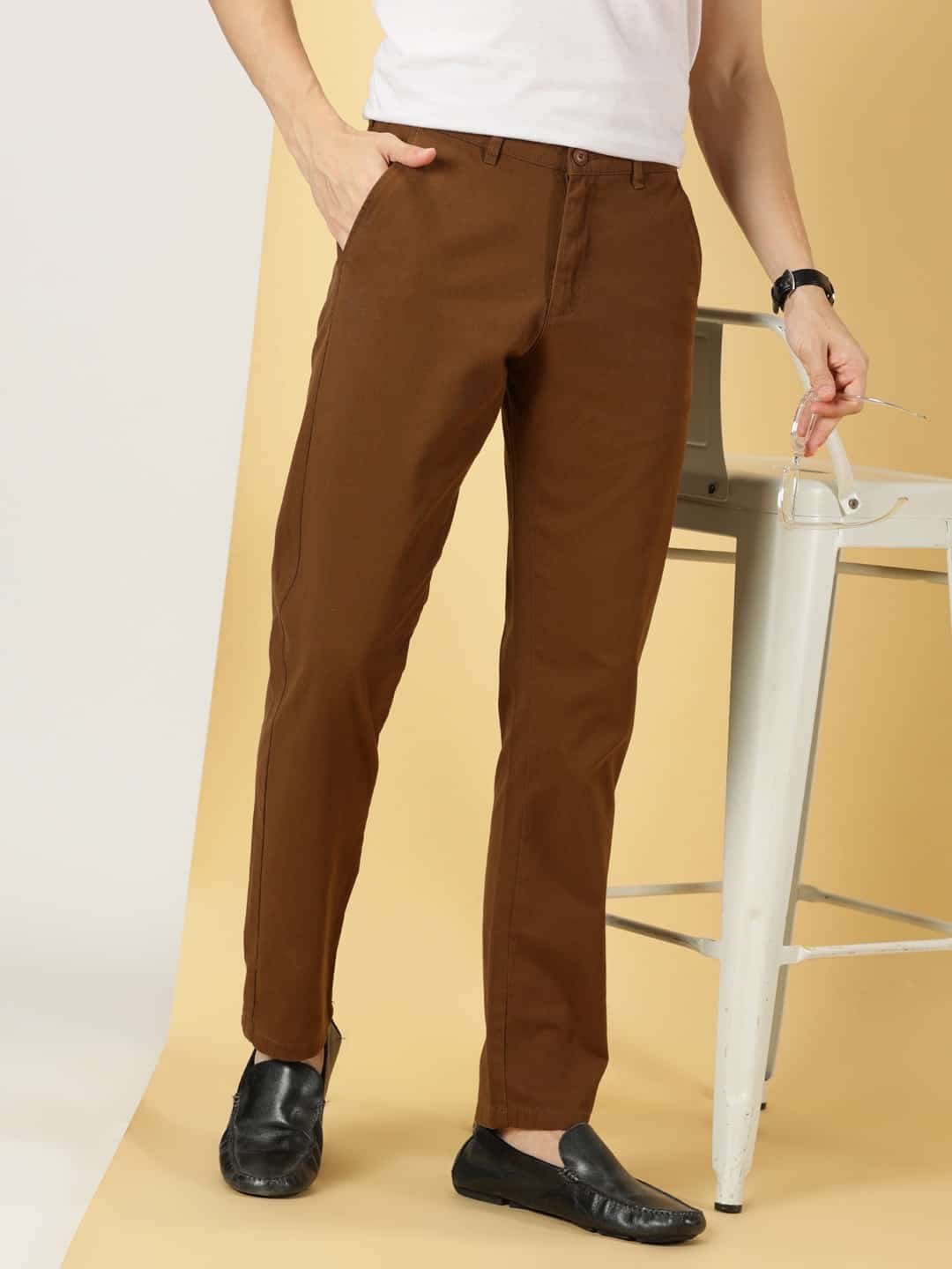 Thomas Scott Men Smart Slim Fit Pure Cotton Mid-Rise Chinos Trousers