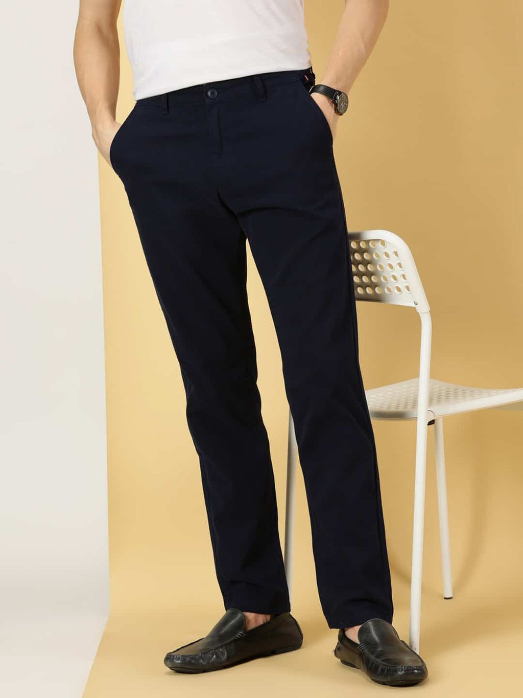 Thomas Scott Men Smart Slim Fit Pure Cotton Mid-Rise Chinos Trousers