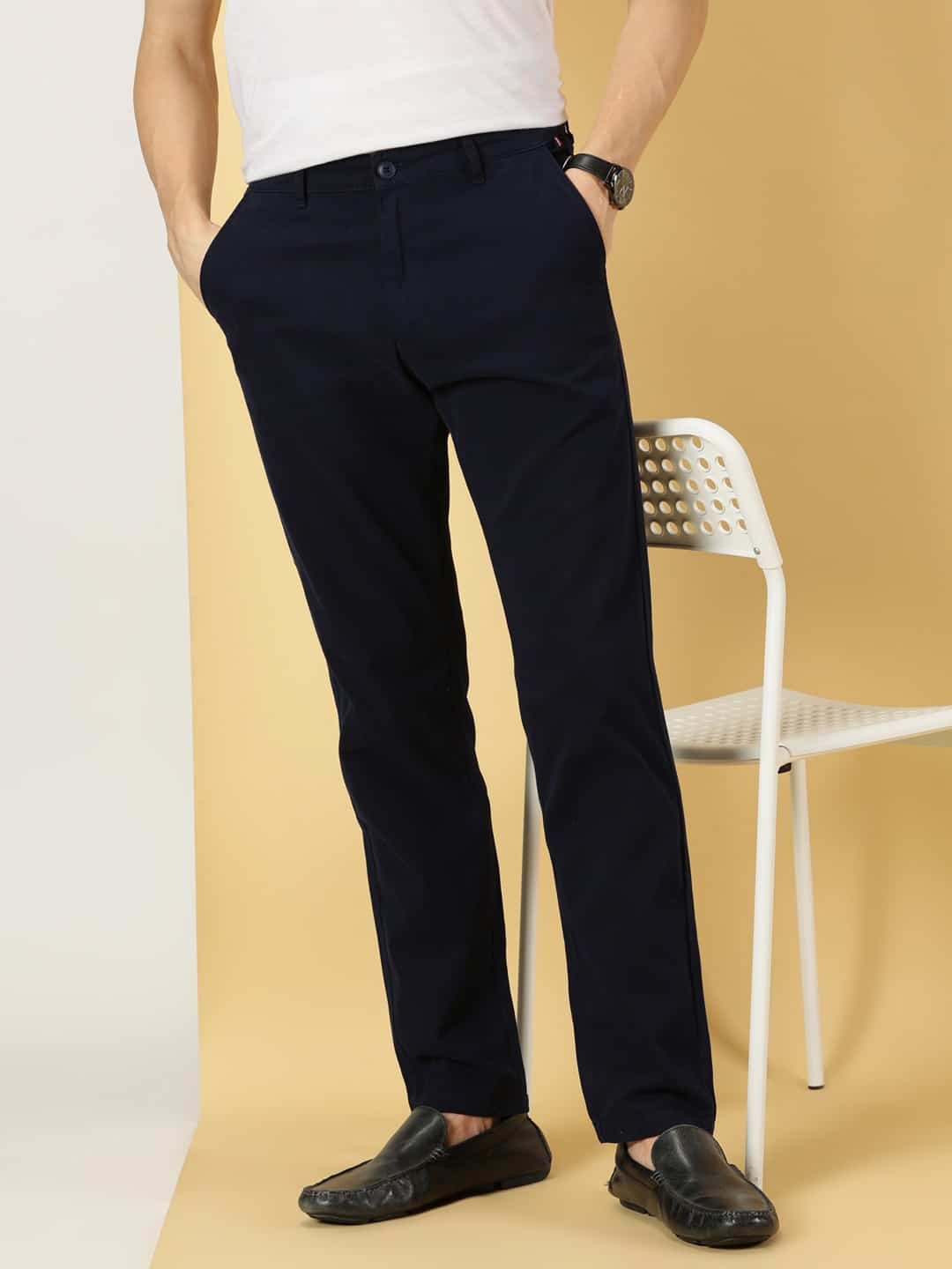 Thomas Scott Men Smart Slim Fit Pure Cotton Mid-Rise Chinos Trousers