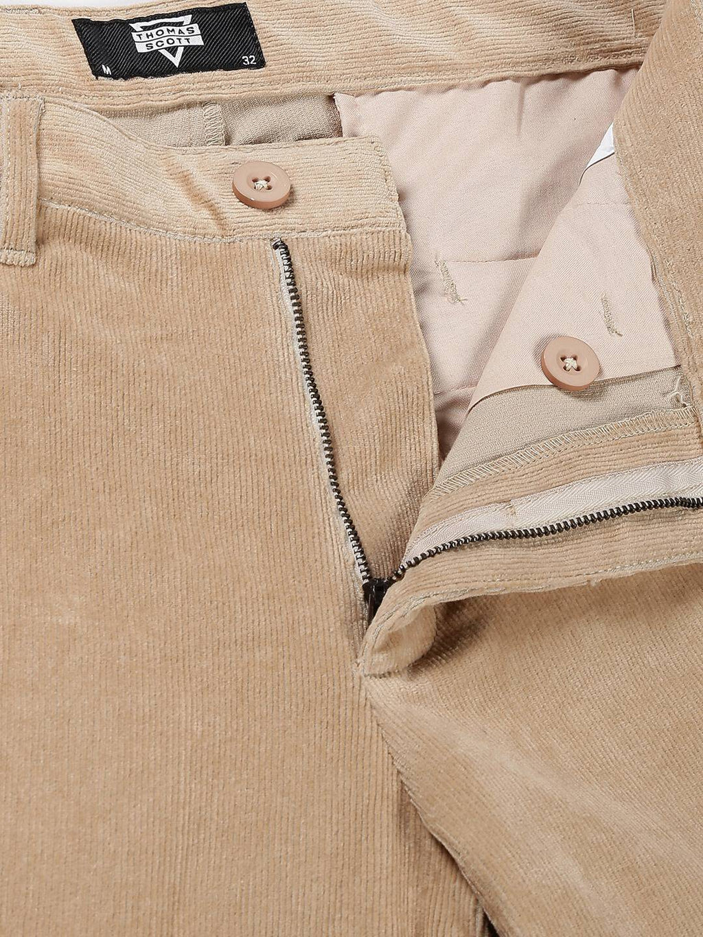 Thomas Scott Men Textured Smart Slim Fit Easy Wash Corduroy Chinos