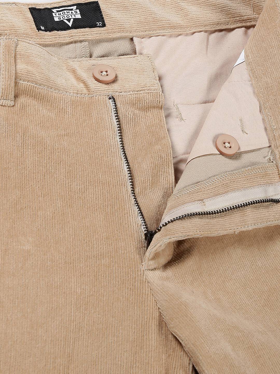 Thomas Scott Men Textured Smart Slim Fit Easy Wash Corduroy Chinos