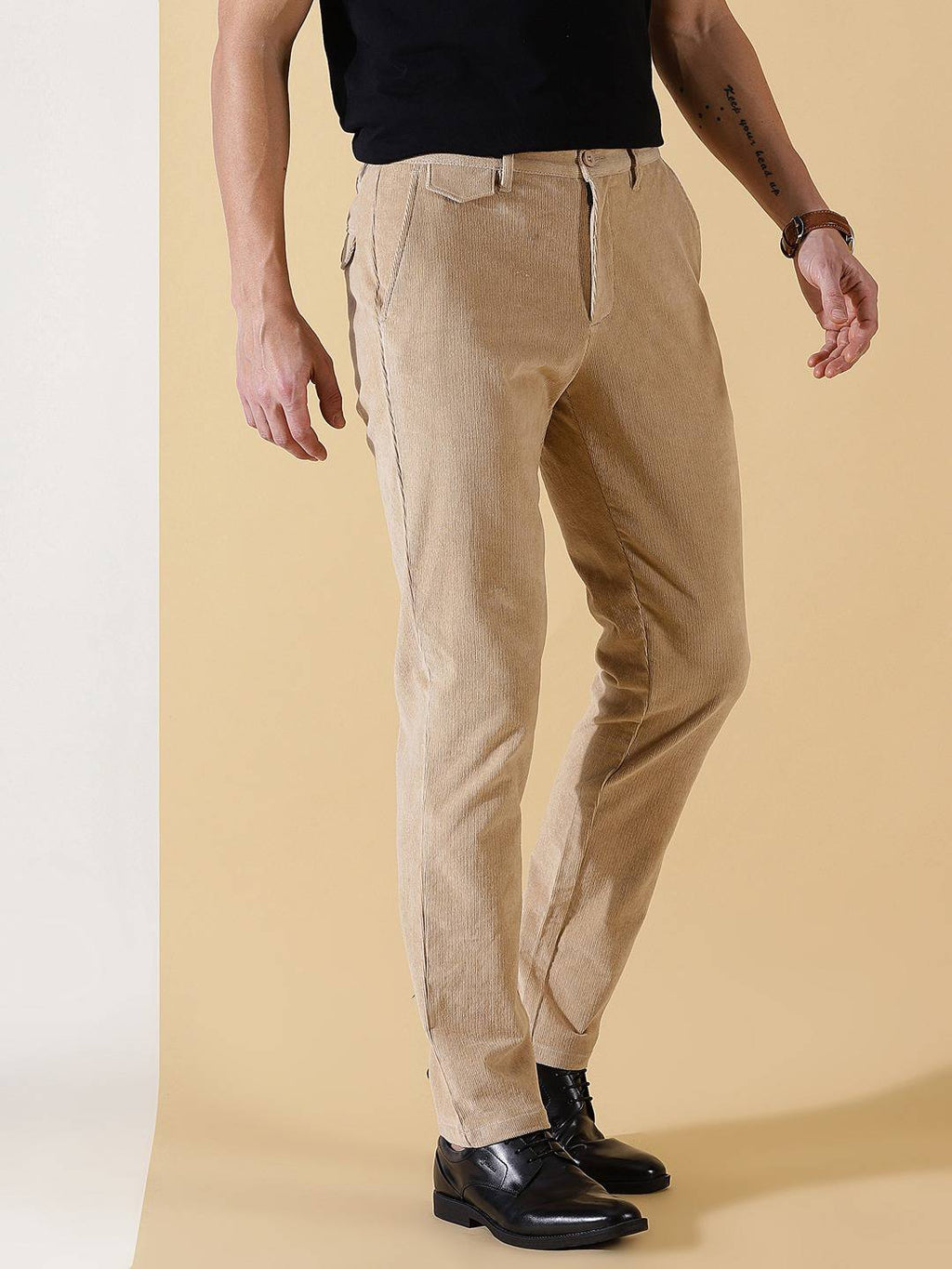 Thomas Scott Men Textured Smart Slim Fit Easy Wash Corduroy Chinos