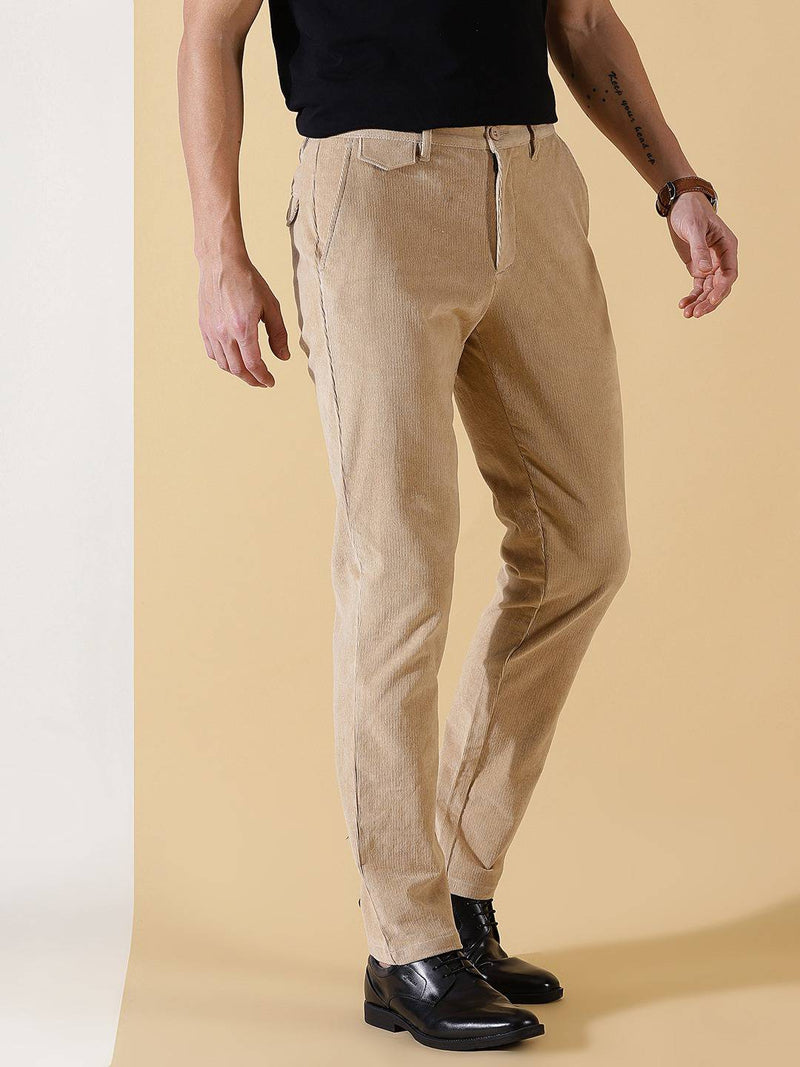 Thomas Scott Men Textured Smart Slim Fit Easy Wash Corduroy Chinos